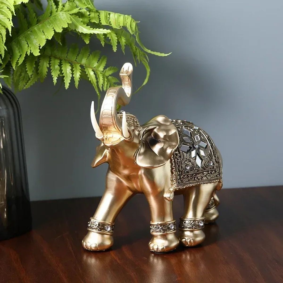GENERICO - Elefante Decorativo Dorado 15x15 cm Atraer Suerte Y Armonía al hogar