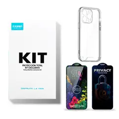 KBOD - Kit Carcasa + Lamina Vidrio + Lamina Anti Espía Para iPhone 14 Pro