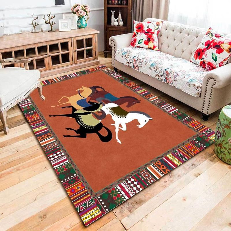 GENERICO - ALFOMBRA MARRON CABALLOS 160X200 CM ELEGANTE DSEÑO WYM