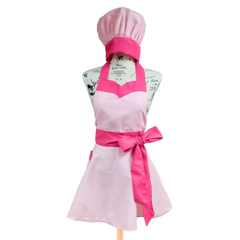 GENERICO - Delantal de cocina y gorro de chef Mujer Modelo Dalia pink polka