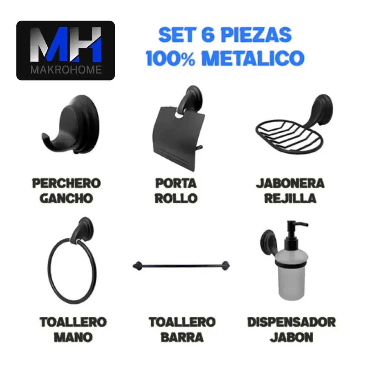 TAUMM - Accesorios De Baño 6 Piezas Kit Moderno Notte Täumm Negro