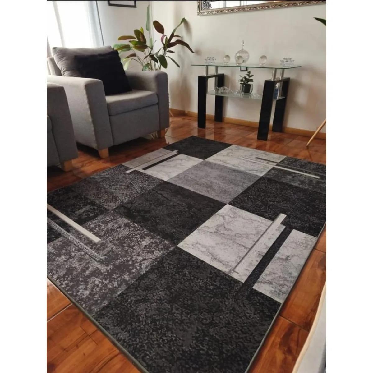 GENERICO - ALFOMBRA CUADRO negro 200X240 DELGADA  ANTIDESLIZANTE WYM