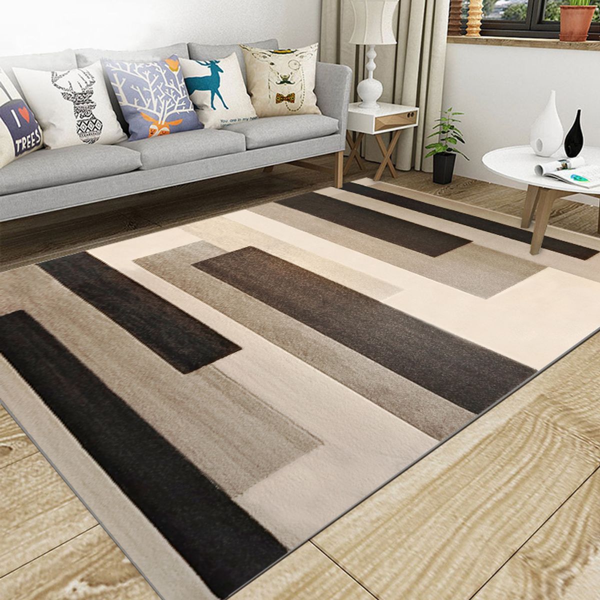 GENERICO - ALFOMBRA GRANDE 2X2.4 M TETRIS MARRON DELGADA  ANTIDESLIZANTE WYM