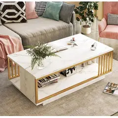 GENERICO - MESA CENTRO MODERNA DISEÑO MARMOL MDF RECTANGULAR