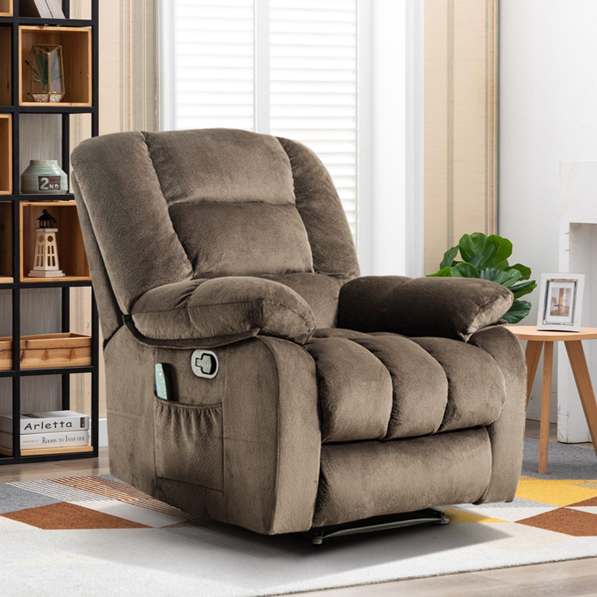 AGUILA - Bergere Masajeador Reclinable Hemingway con Calefacción y Tela de Microfibra Aterciopelada - Café