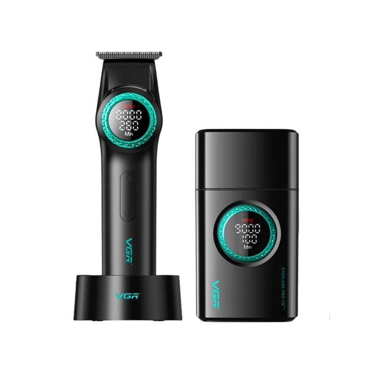 Combo Barberia Profesional Trimmer V-977 + Shaver V-377 Negro