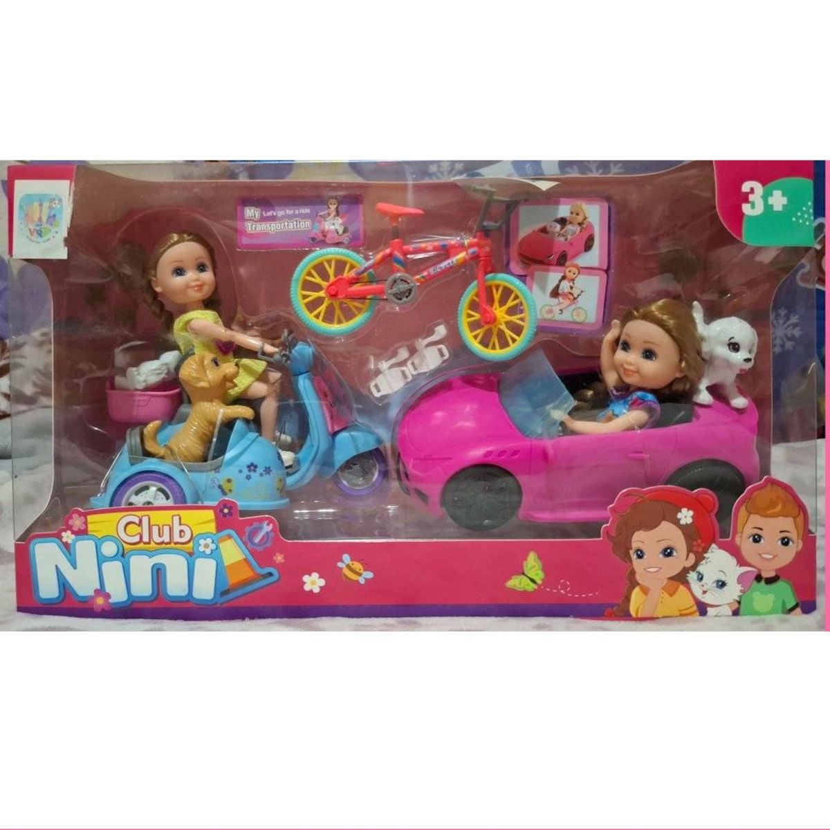 GENERICO - Set De Muñeca Con Auto Moto Y Accesorios