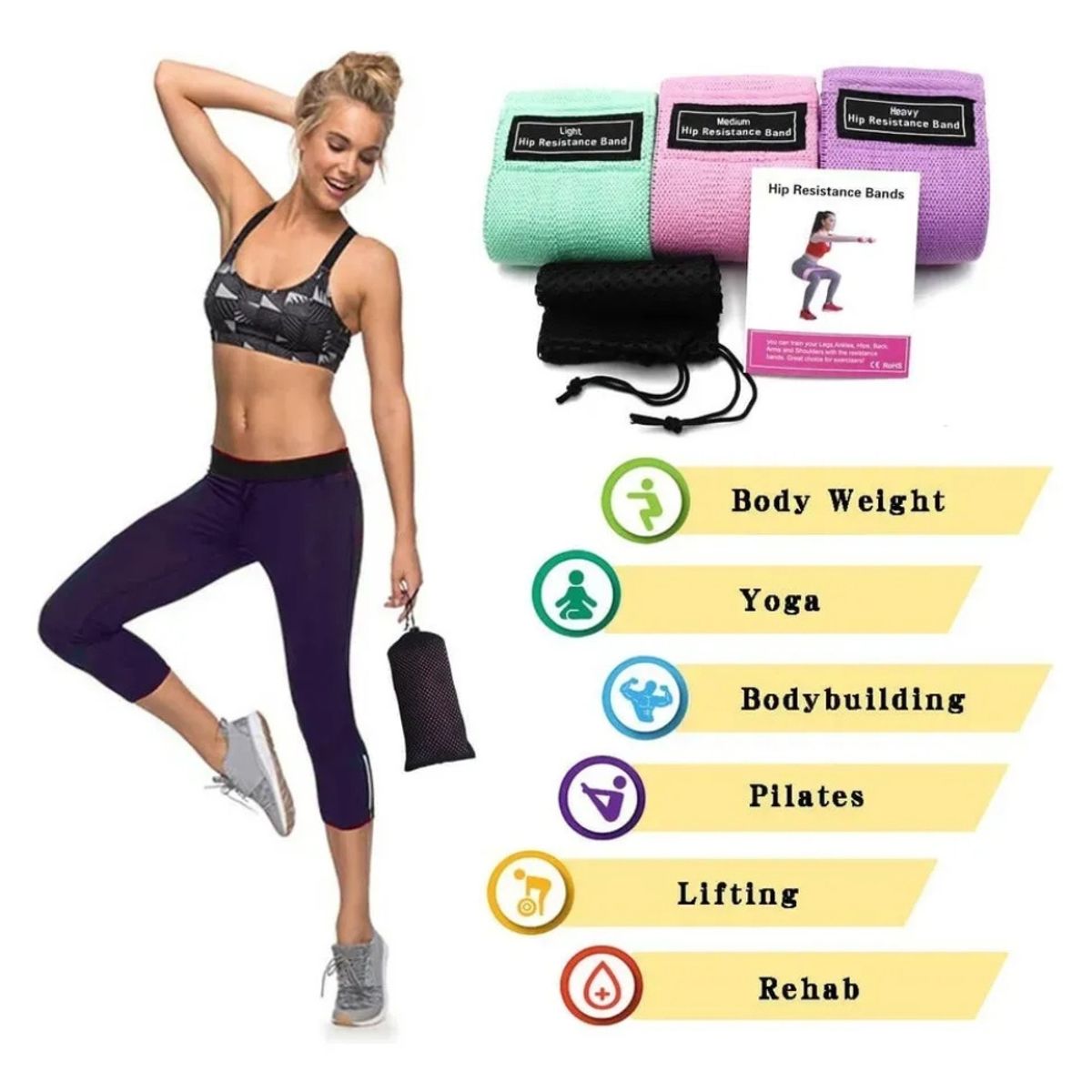 MOVI - Set 3 bandas de resistencia para gluteos y piernas