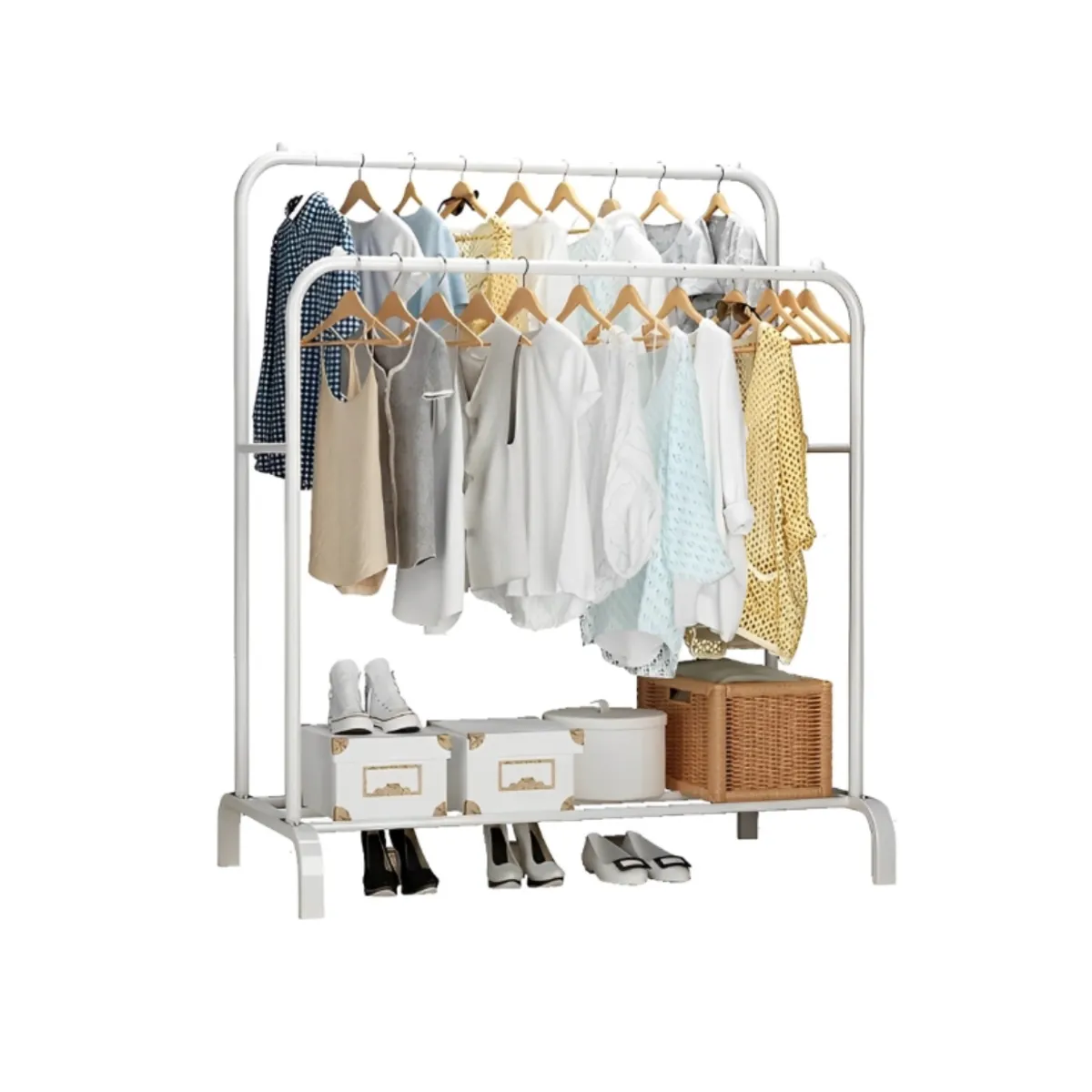 ACTUAL - Perchero Blanco Doble Organizador de Ropa Resistente Hasta 35 Kilos