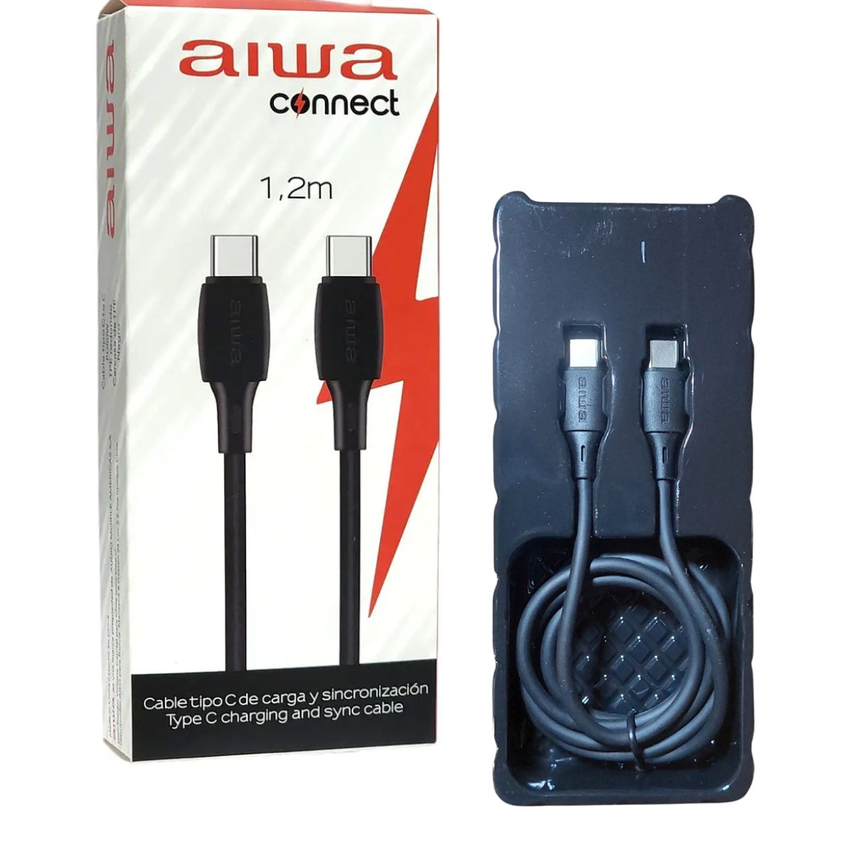 AIWA - Cable Aiwa USB Tipo-C a Tipo-C 1.2 Metros  Carga Rápida 60W