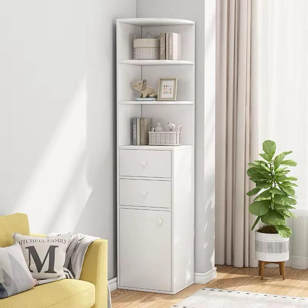 ACTUAL - Mueble Esquinero Multifuncional Con Repisas Estante Cajones 180X40X40