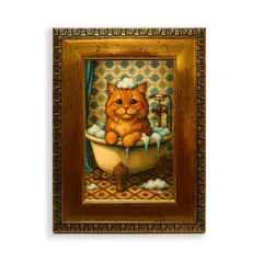 GENERICO - Cuadro gato naranjo burbujeante en la tina 10x15 cm