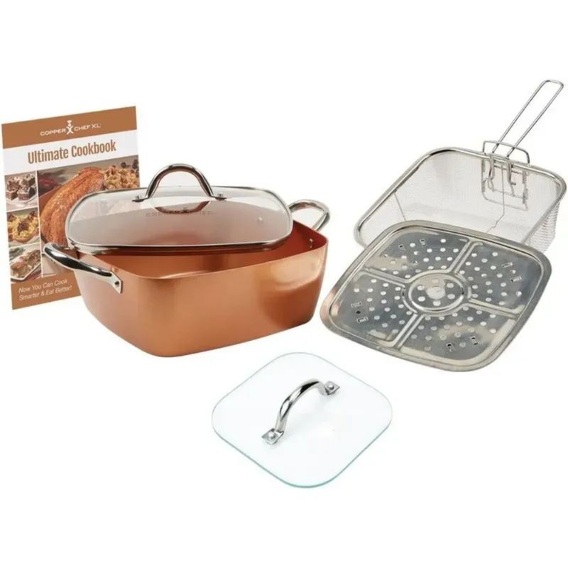 MOVI - Olla De Cobre Multiuso Antiadherente Cesta Freír Cerámica con accesorios