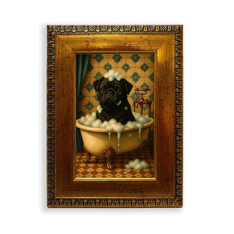 GENERICO - Cuadro pug negro burbujeante en la tina 10x15 cm