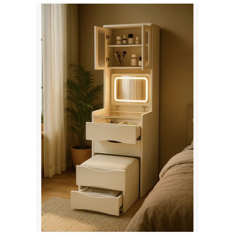 HOMER DESIGN - Tocador Lujo Espejo Tipo Velador Con Taburete Con Luz 160cm