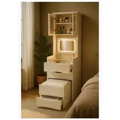 HOMER DESIGN - Tocador Lujo Espejo Tipo Velador Con Taburete Con Luz 160cm