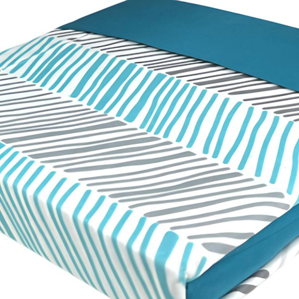 DORAL - Sábanas Aterciopelada Composé  Líneas Azul Petróleo y Gris Dormitorio