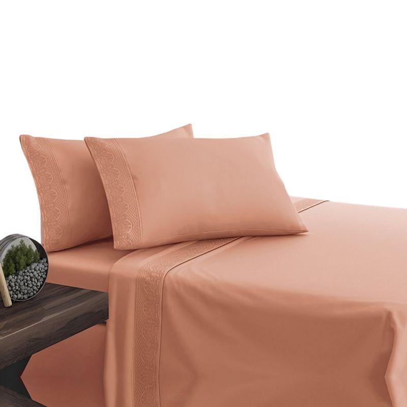 DORAL - Sábanas Microfibra Broderie Santorini  Coral Dormitorio