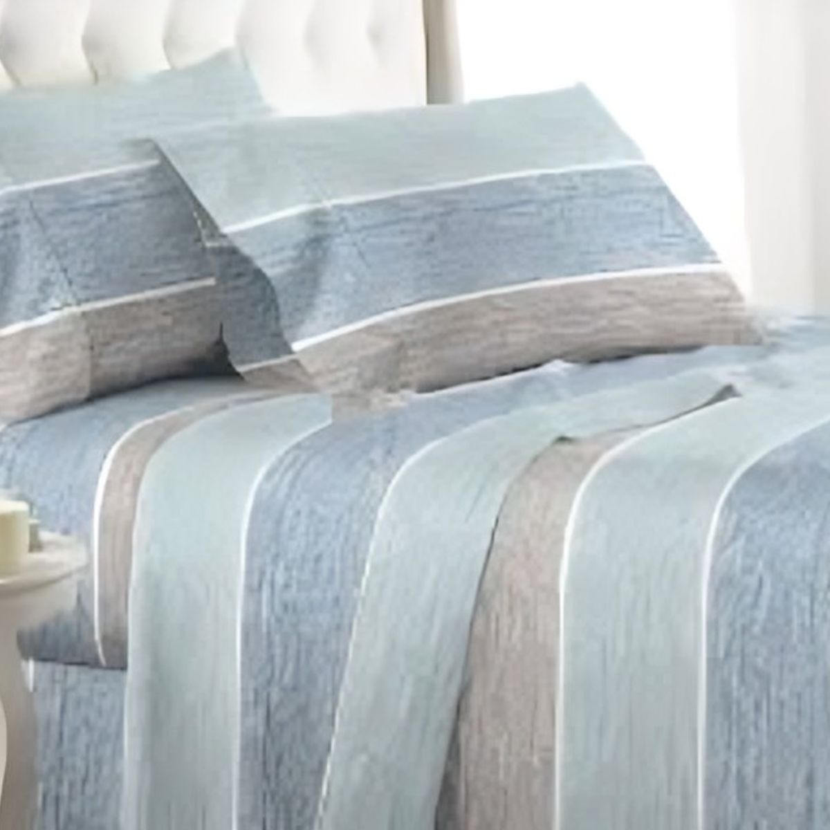 DORAL - Sábanas Micro Piel Durazno Franjas Azul Gris