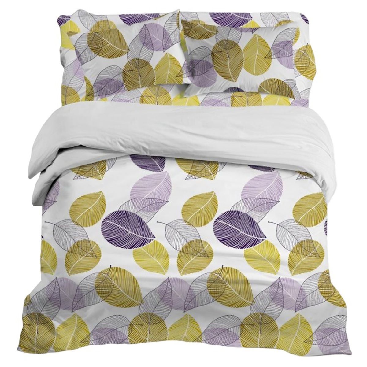 DORAL - Plumón Sherpa + Sábana Microfibra  Blanco Hojas Azul Amarillo