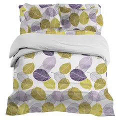 DORAL - Plumón Sherpa + Sábana Microfibra Blanco Hojas Azul Amarillo