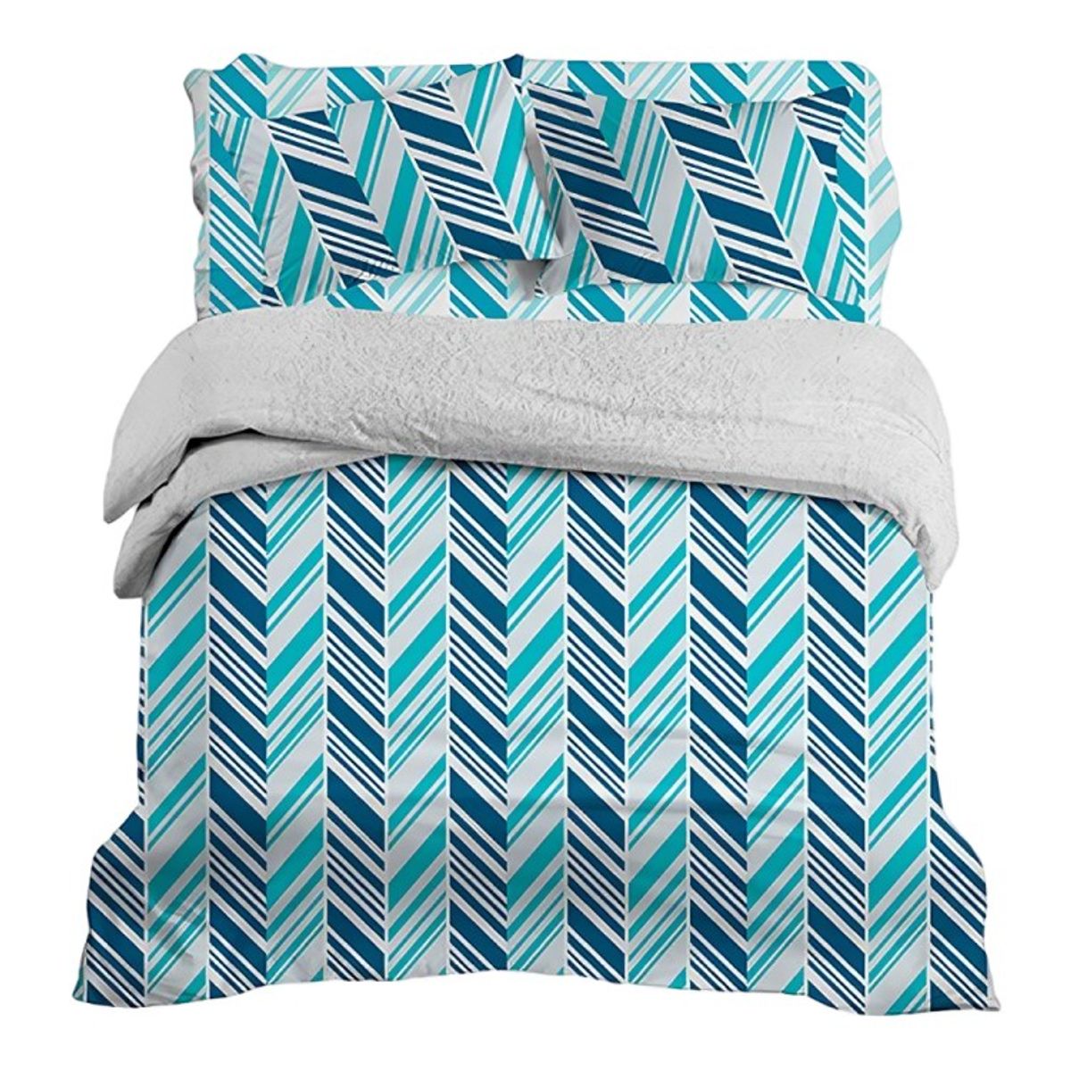 DORAL - Plumón Sherpa+ Sábana Microfibra de  Diagonales Azules Dormitorio