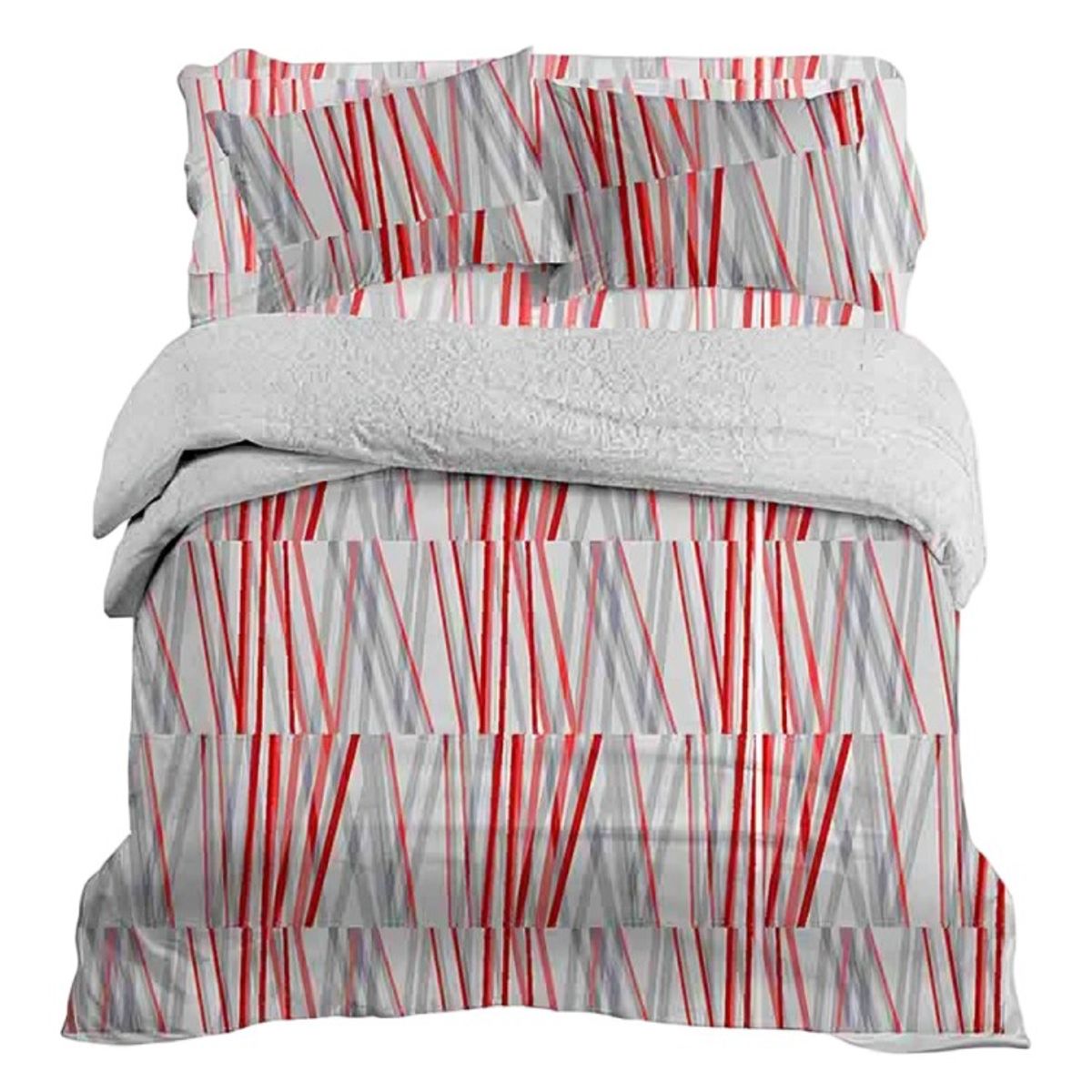 DORAL - Plumón Sherpa + Sábana Microfibra de Líneas Rojas Dormitorio