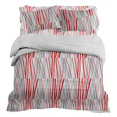 DORAL - Plumón Sherpa + Sábana Microfibra de Líneas Rojas Dormitorio