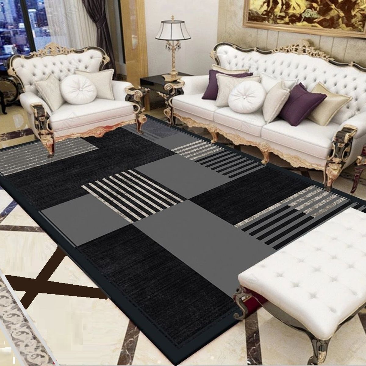 GENERICO - ALFOMBRA ELEGANTE DISEÑO NEGRO 160X200 PARA LIVING WYM