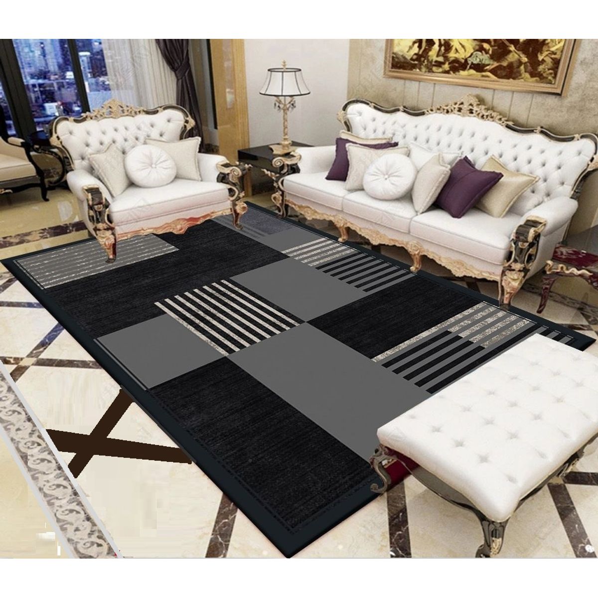 GENERICO - ALFOMBRA ELEGANTE DISEÑO NEGRO 160X200 PARA LIVING WYM