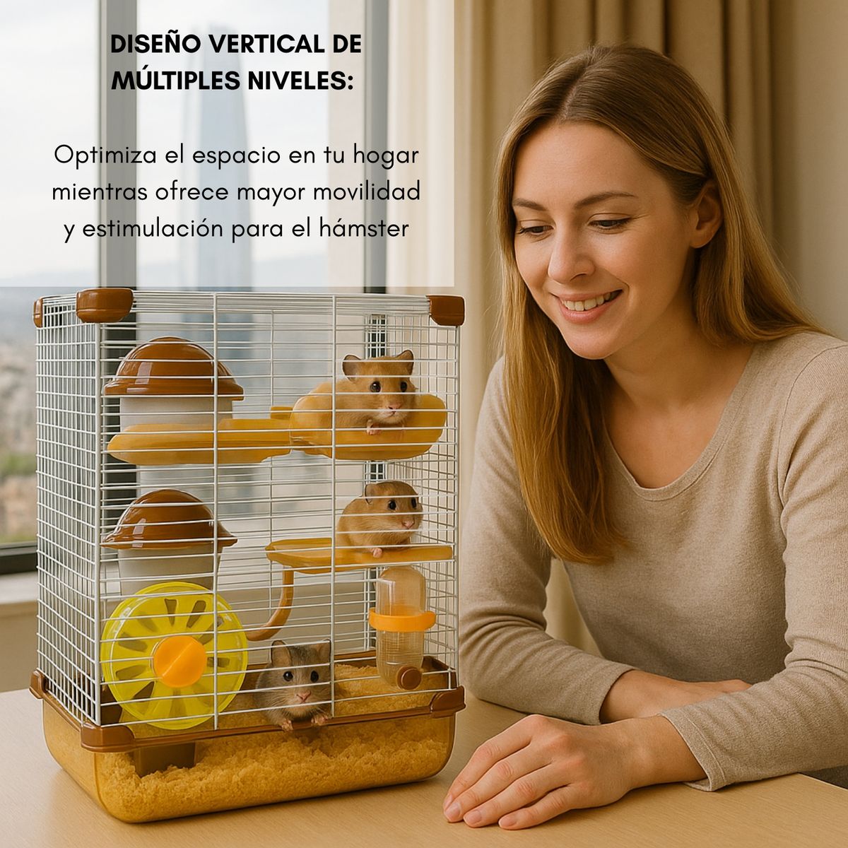 GENERICO - Jaula Para Hamster Armable 3 Pisos Bebedero Rueda Comedero