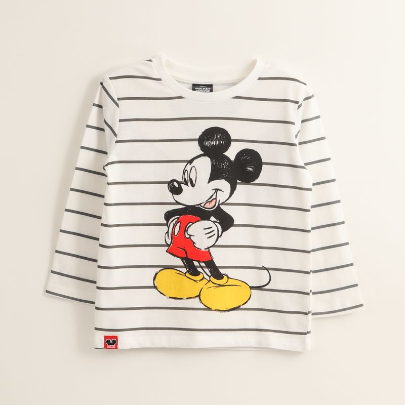 DISNEY - Polera Manga Larga Niño Mickey Lineas Blanco Disney