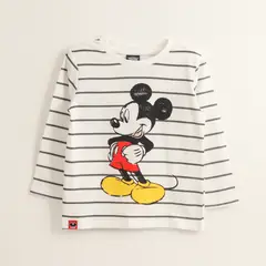 DISNEY - Polera Manga Larga Niño Mickey Lineas Blanco