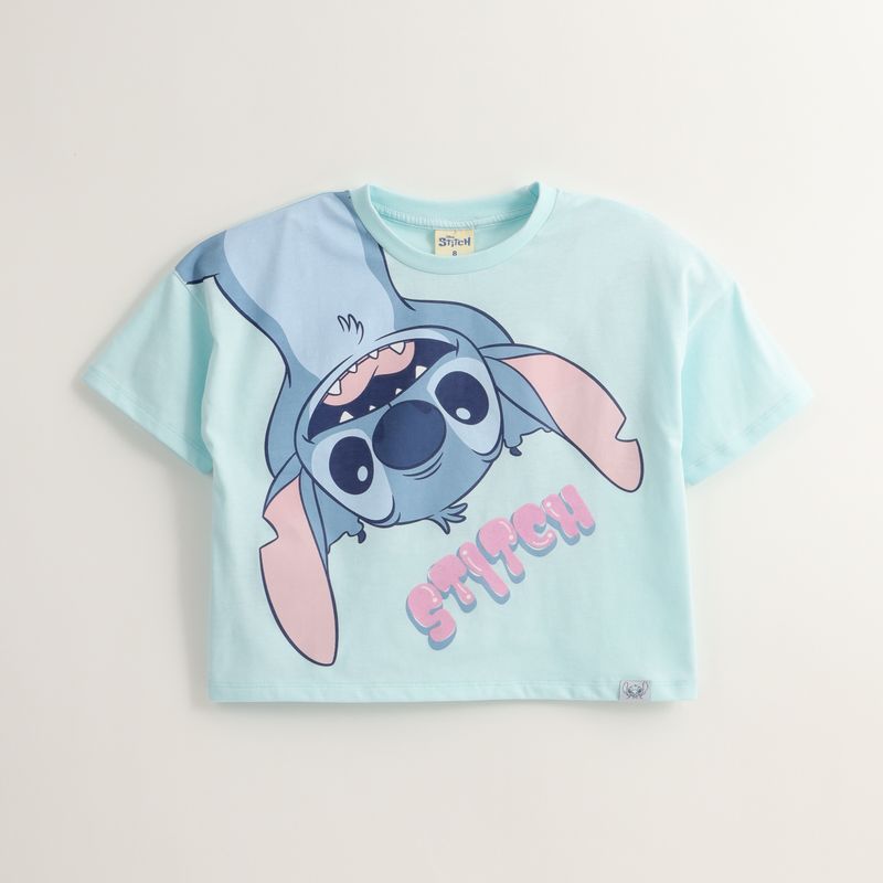DISNEY - Polera Manga Corta Niña Lilo & Stitch Invert Celeste Disney
