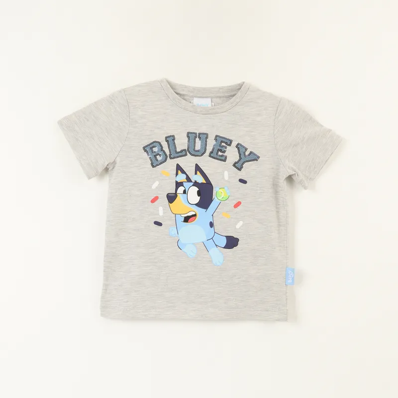 BLUEY - Polera Manga Corta Niño Lentejuelas Reversible Gris Bluey