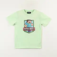 MINECRAFT - Polera Manga Corta Niño Lentejuelas Duo Verde