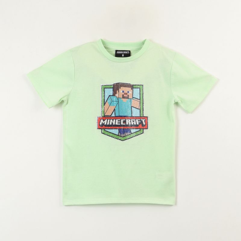 MINECRAFT - Polera Manga Corta Niño Lentejuelas Duo Verde Minecraft