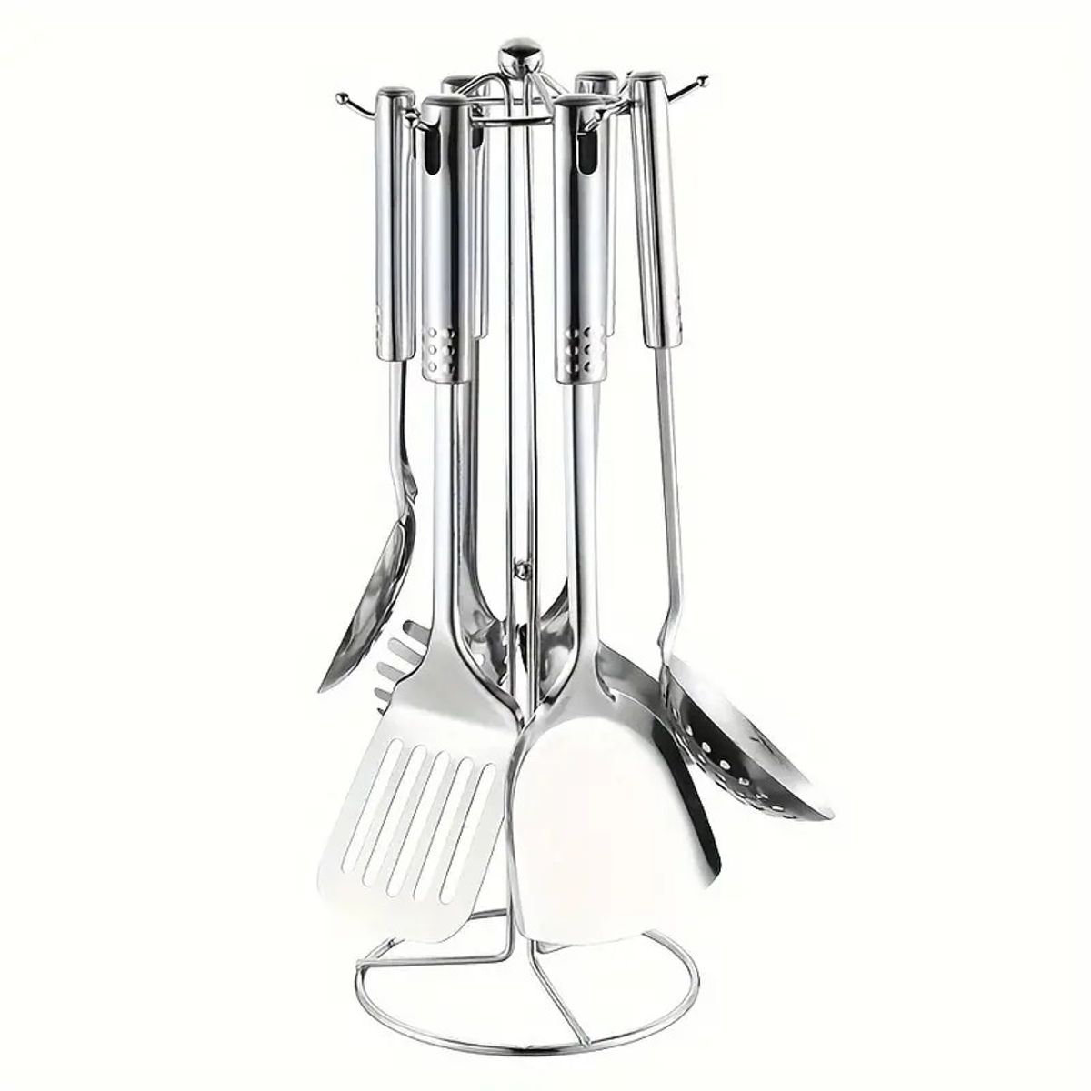 GENERICO - Set 7 piezas de soporte para utensilios de cocina de acero inoxidable