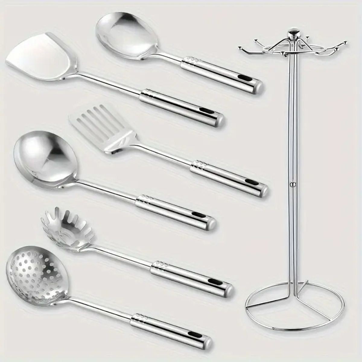 GENERICO - Set 7 piezas de soporte para utensilios de cocina de acero inoxidable