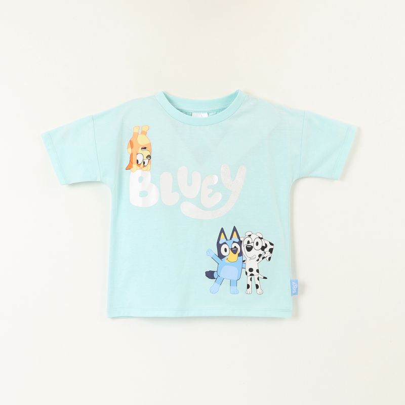 BLUEY - Polera Manga Corta Niña Logo Celeste Makenzie Bingo Y Bluey