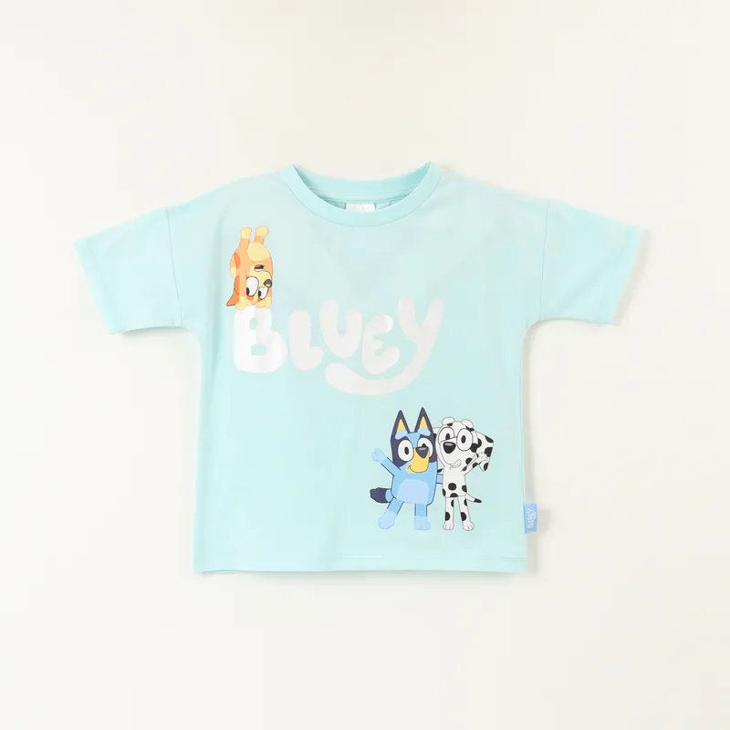 BLUEY - Polera Manga Corta Niña Logo Celeste Makenzie Bingo Y Bluey