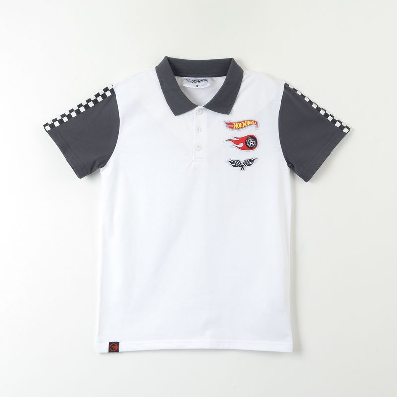 HOT WHEELS - Polera Manga Corta Niño Polo Blanco Hot Wheels