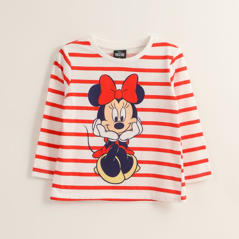 DISNEY - Polera Manga Larga Niña Minnie Rayas Rojo Disney