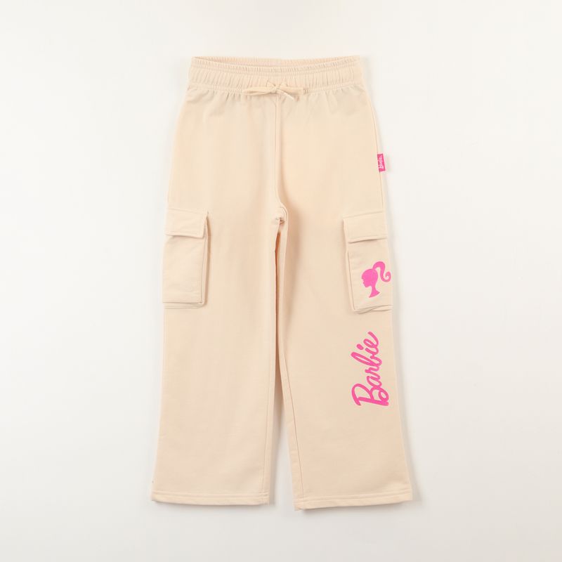 BARBIE - Pantalon Cargo De Buzo Niña Logo Beige Barbie