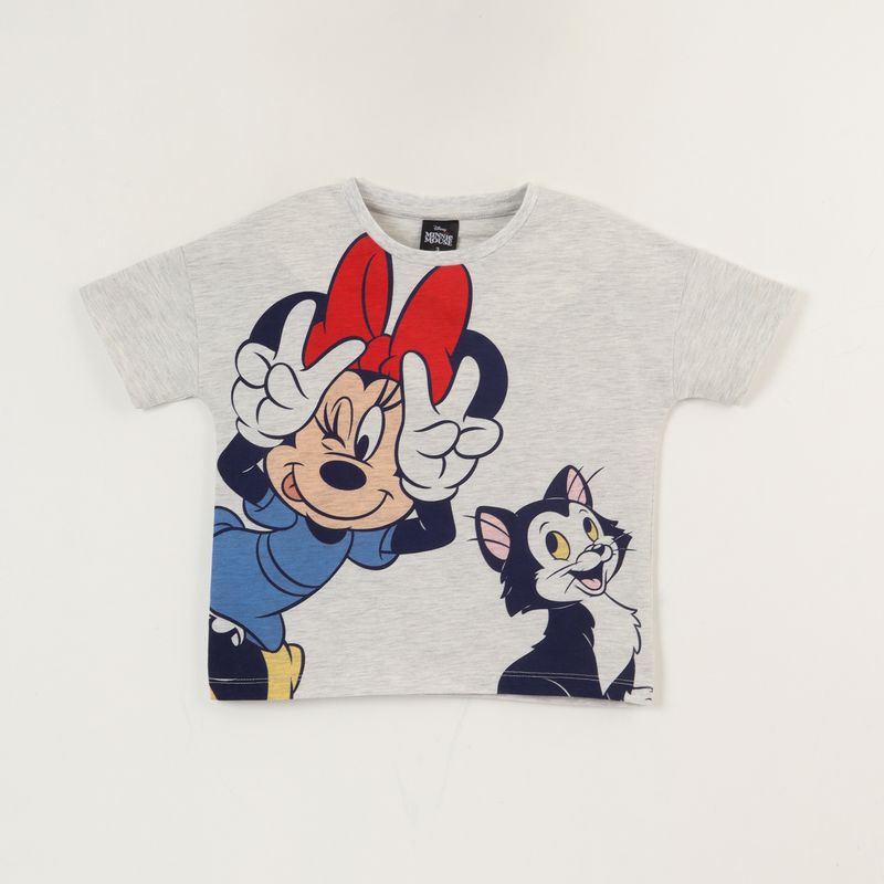 DISNEY - Polera Manga Corta Niña Minnie Gato Gris Disney