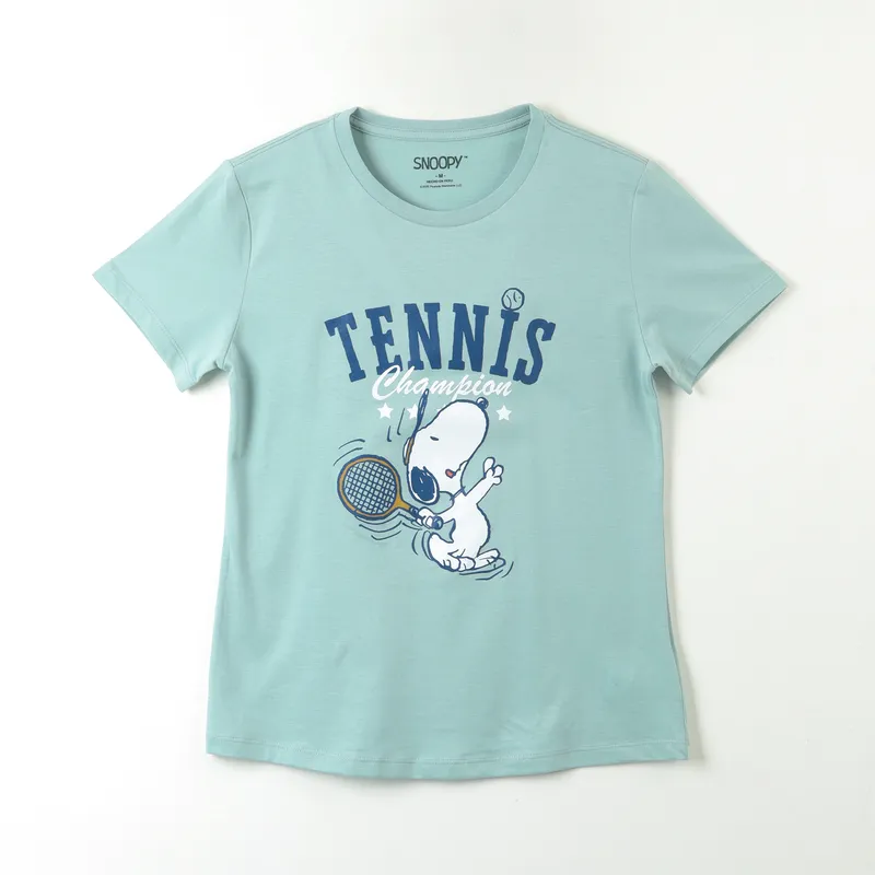 SNOOPY - Polera Manga Corta Mujer Tennis Verde Snoopy