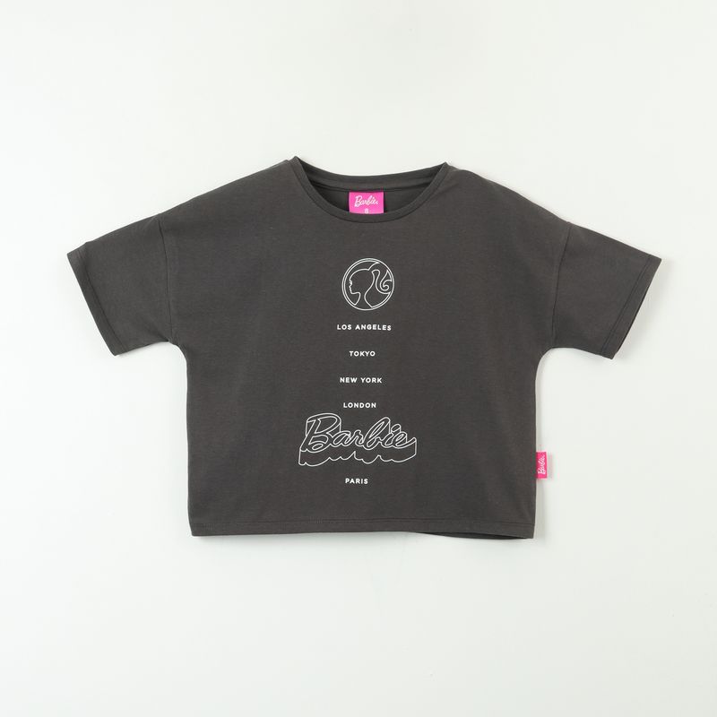 BARBIE - Polera Manga Corta Niña Texto Gris Barbie