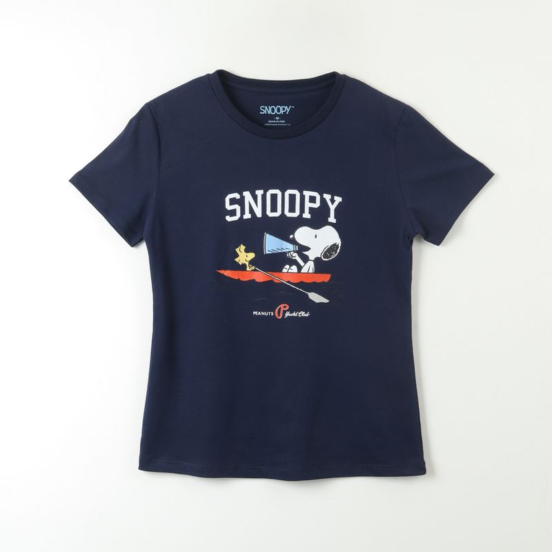 SNOOPY - Polera Manga Corta Mujer Laugh Azul Snoopy