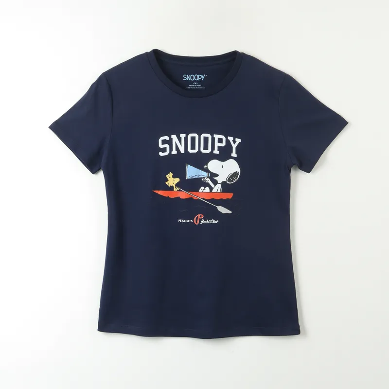 SNOOPY - Polera Manga Corta Mujer Laugh Azul Snoopy