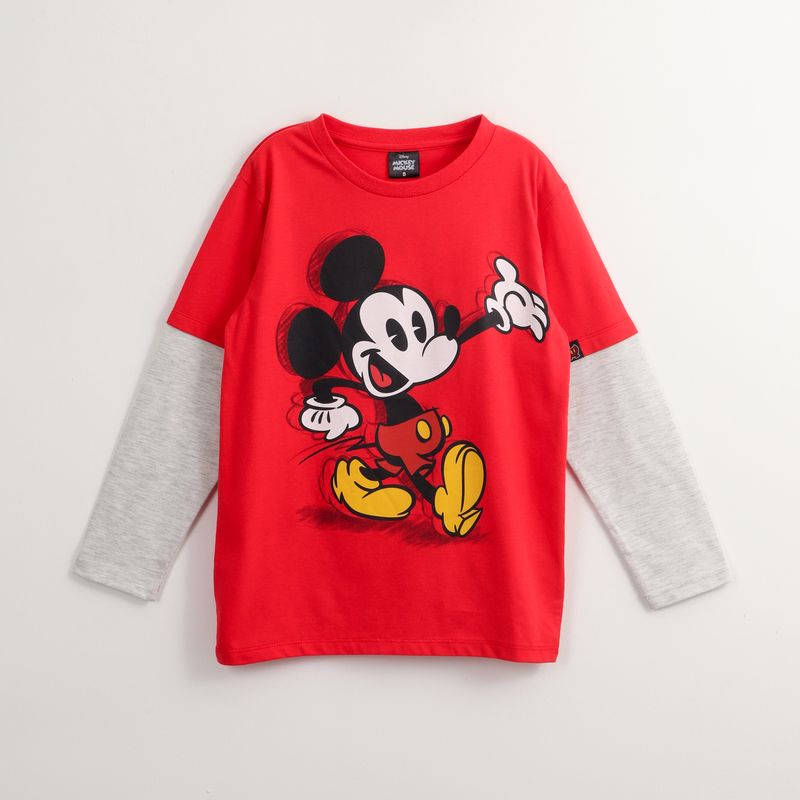 DISNEY - Polera Manga Larga Niño Mickey Doble Manga Rojo Disney